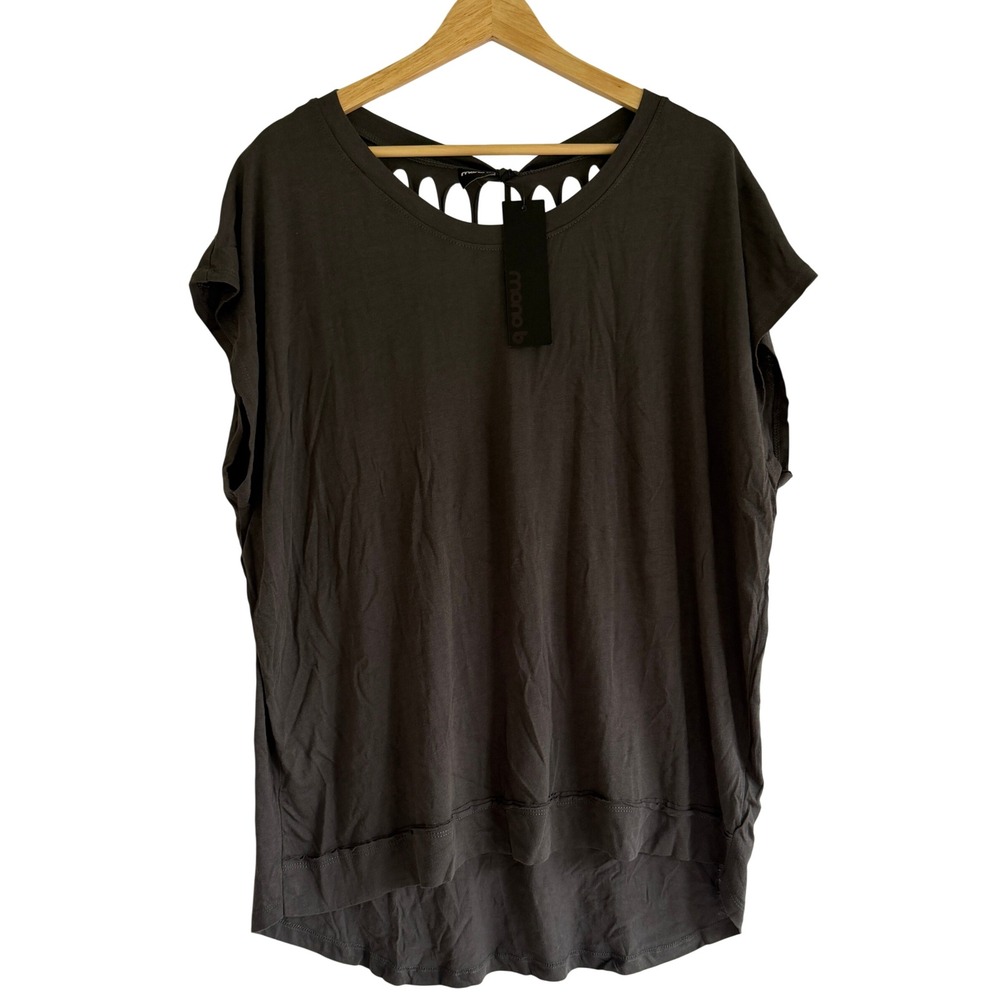 Mono B Women 2XL Charcoal Grey Caged Back High-Low Tee KT11349-P NWT
